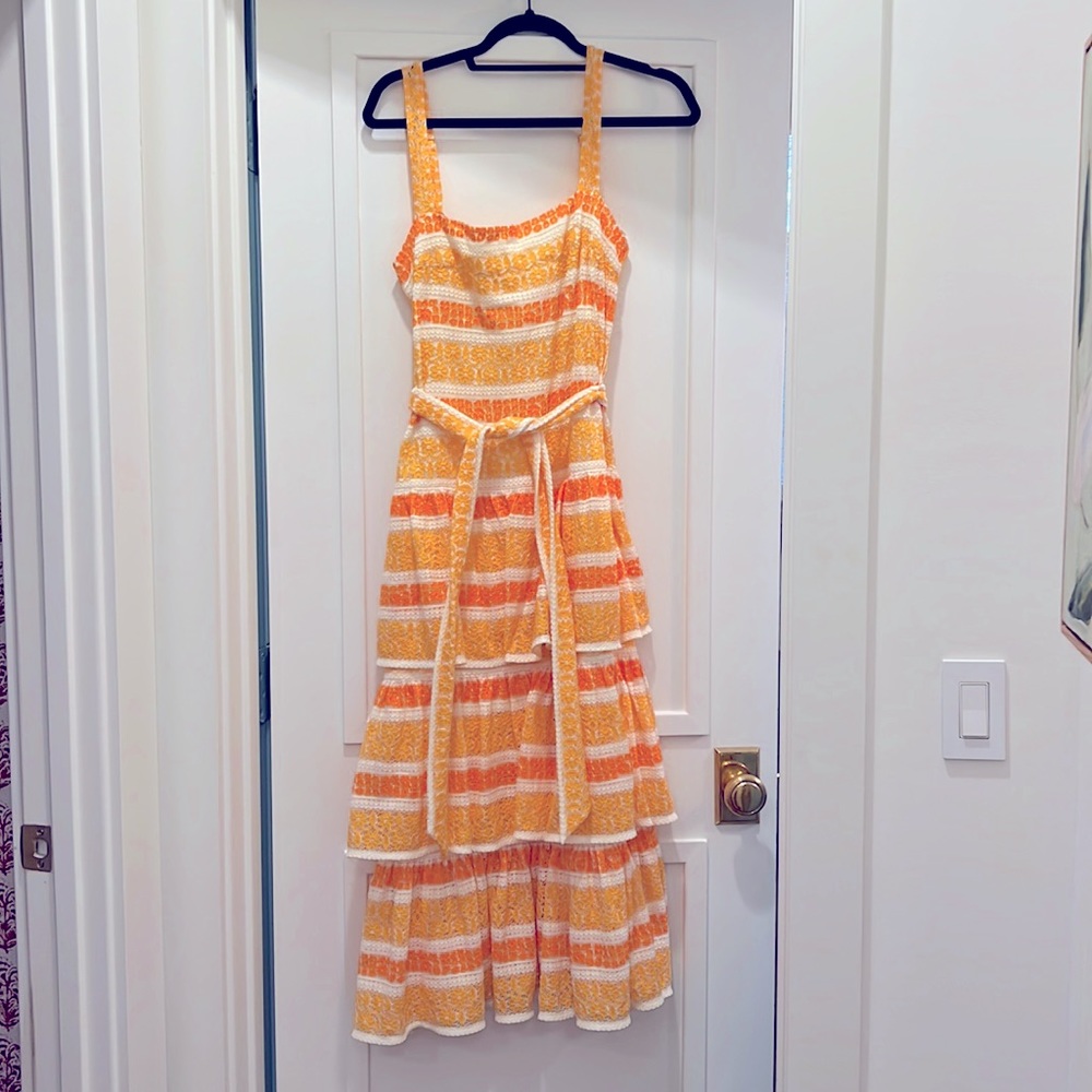 Zimmermann size 1 Jude Tiered Lace Dress in yellow/orange